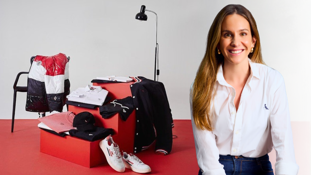 Joana Bittencourt, diretora de marcas da Reserva, e coleção em parceria com o SPFC - Imagem: Divulgação